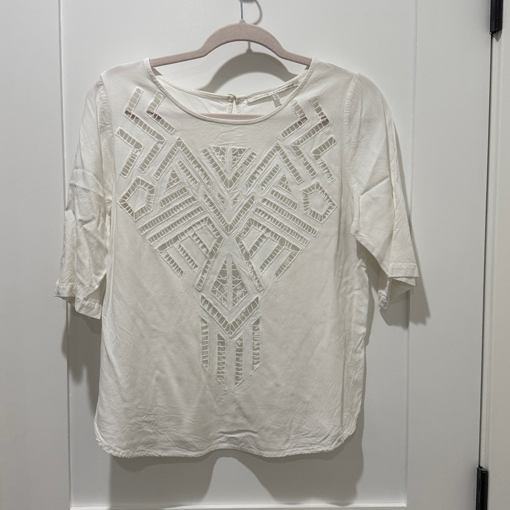 Cynthia Vincent Ivory Cutout Blouse